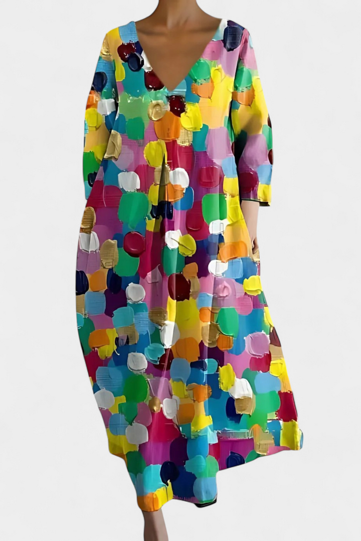 Isalinde | Colorful printed dress with V-neck