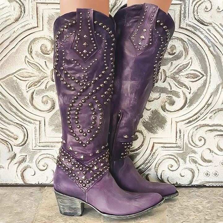 Ayla | Studded western boots with mid heel