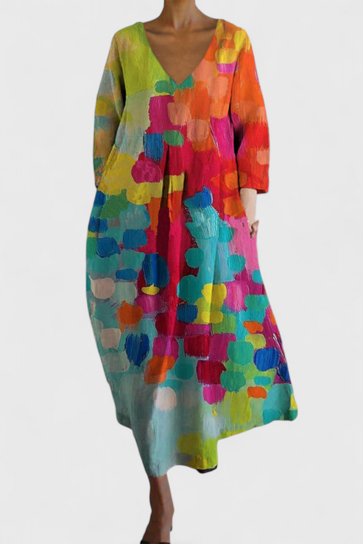 Isalinde | Colorful printed dress with V-neck