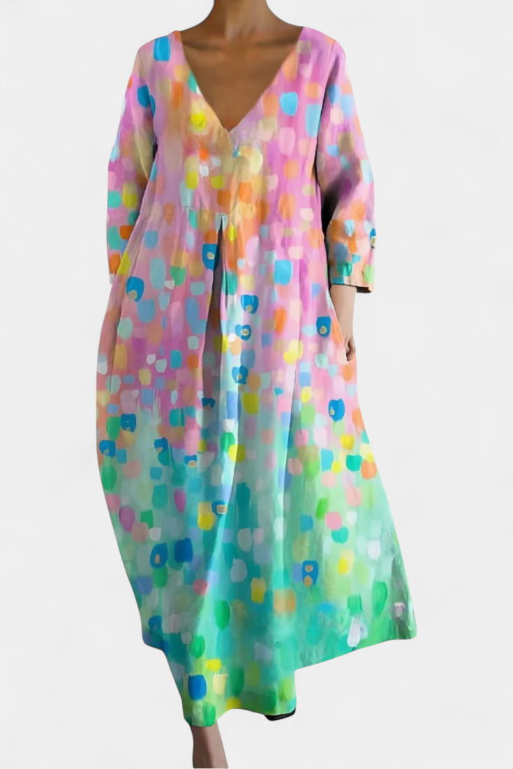 Isalinde | Colorful printed dress with V-neck
