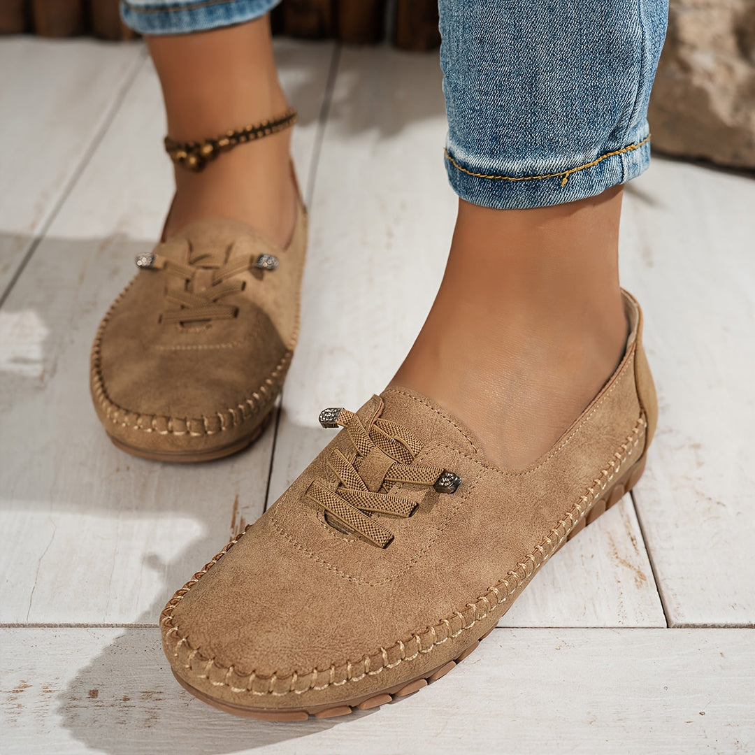 Grace | Suede lace-up loafers with stitched trim