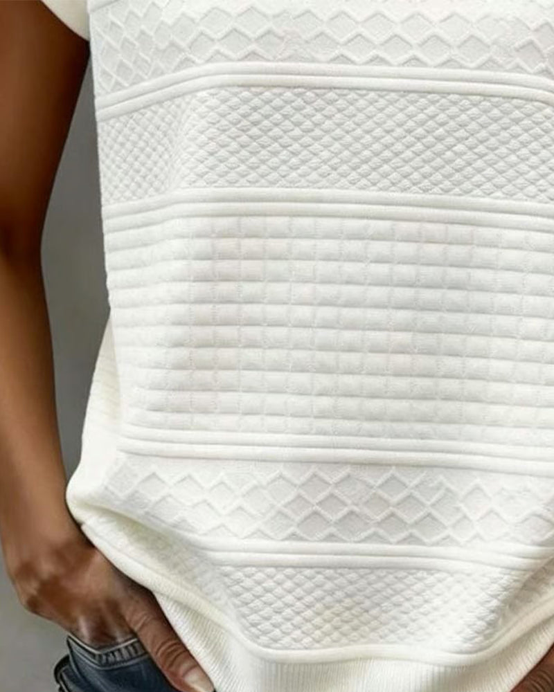 Presley | Textured knit top with button neckline