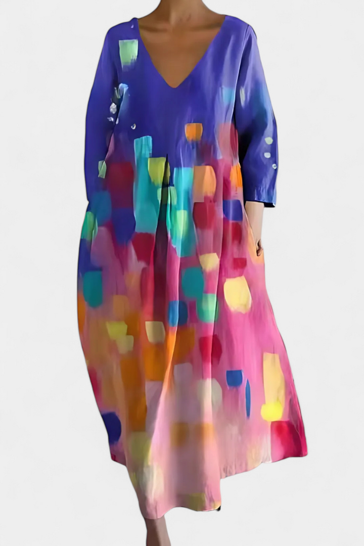 Isalinde | Colorful printed dress with V-neck