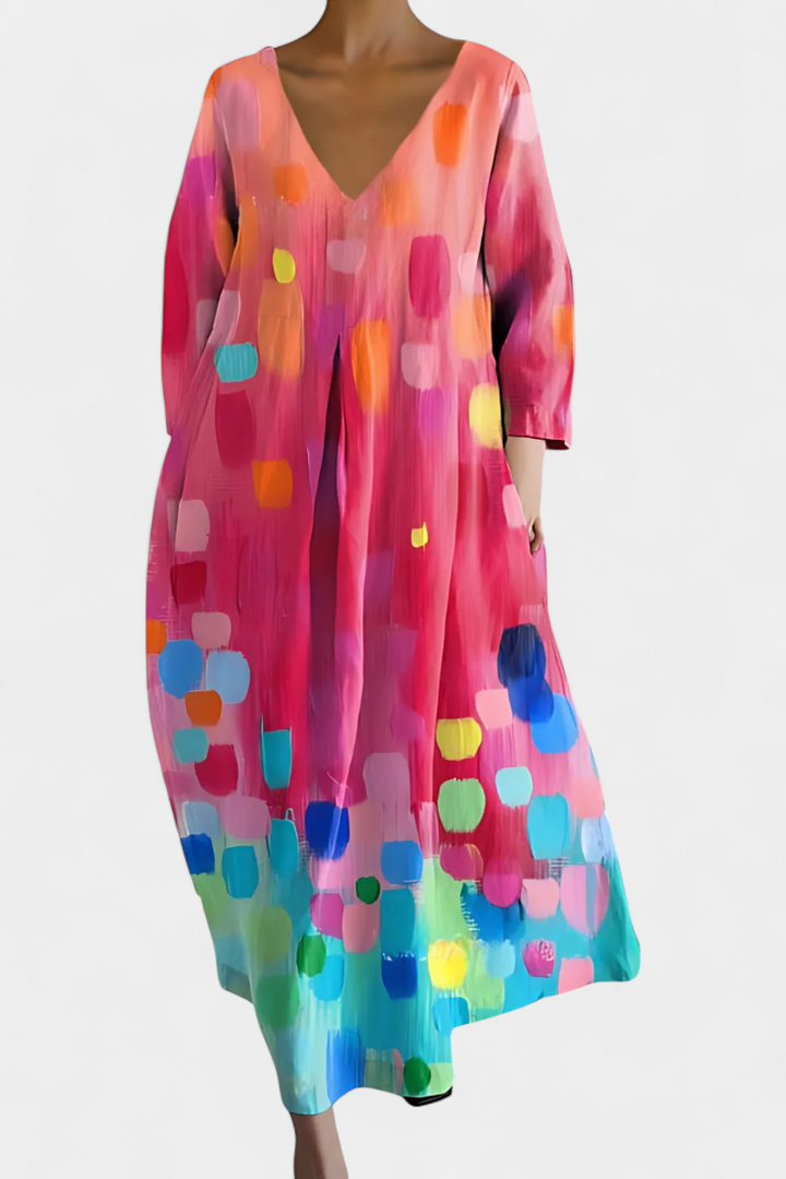 Isalinde | Colorful printed dress with V-neck