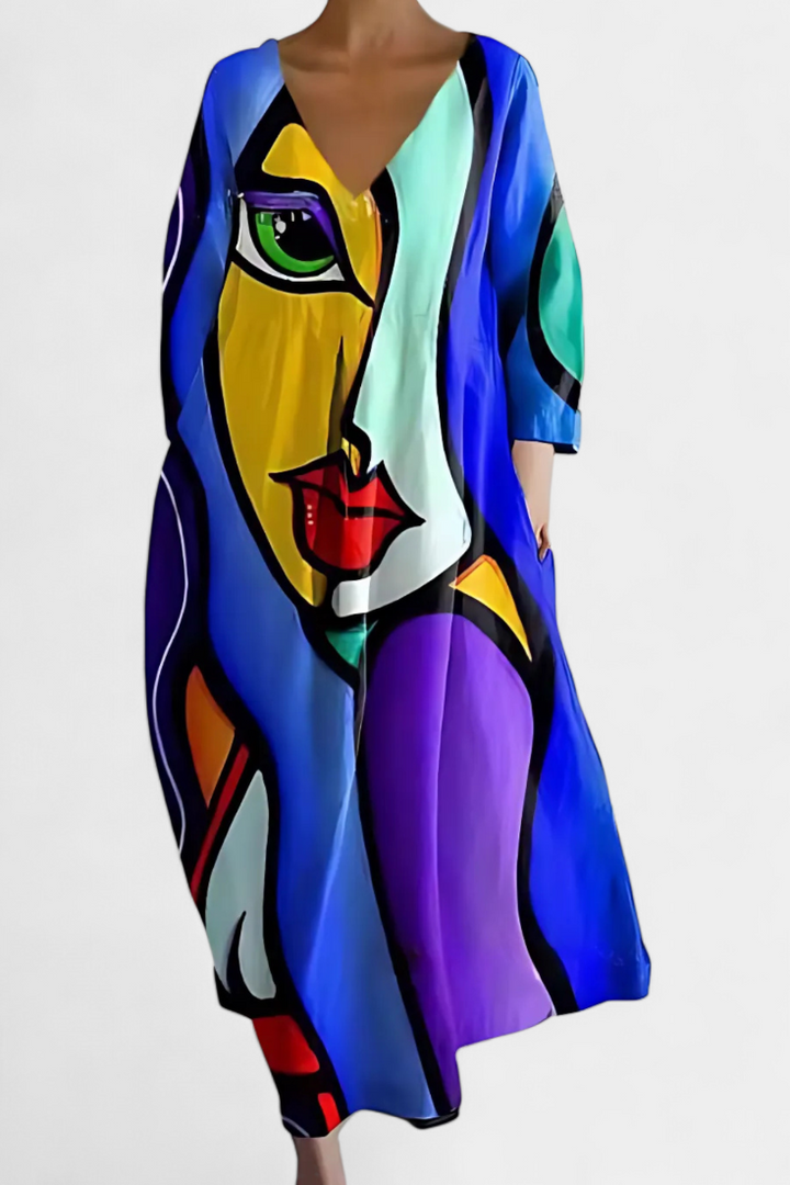Isalinde | Colorful printed dress with V-neck