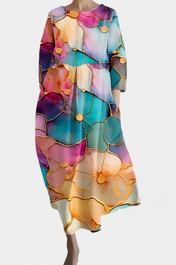 Isalinde | Colorful printed dress with V-neck