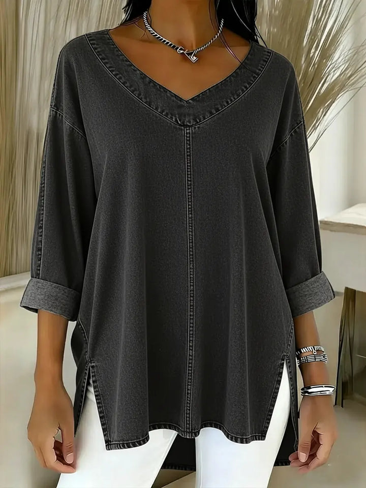 Madison | V-neck denim tunic with rolled sleeves